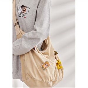 Beige Corduroy Shoulder Bag